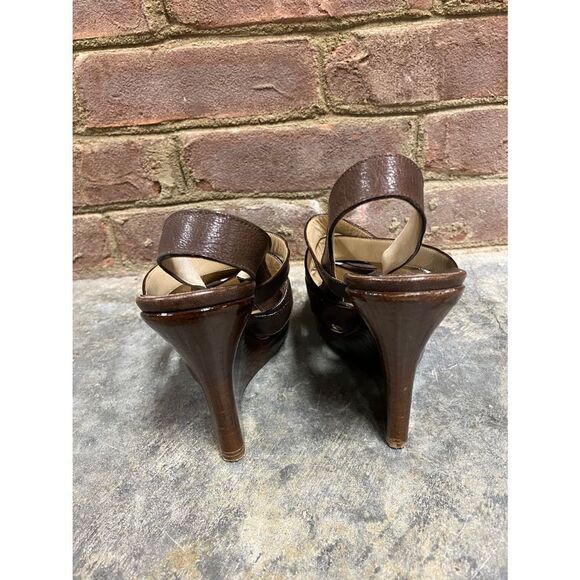 Michael Kors Brown Leather Strappy Platform Wedge Sandal Size 7 - Picture 5 of 11